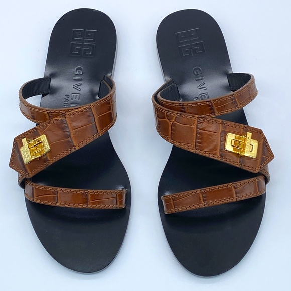 Givenchy Eden Croc-Embossed Leather Slides - Picture 1 of 9